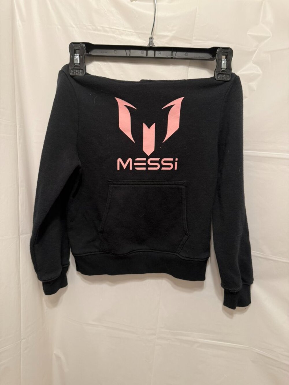 Messi Collection Youth Size 6 Black Pink Logo Pullover Hoodie
